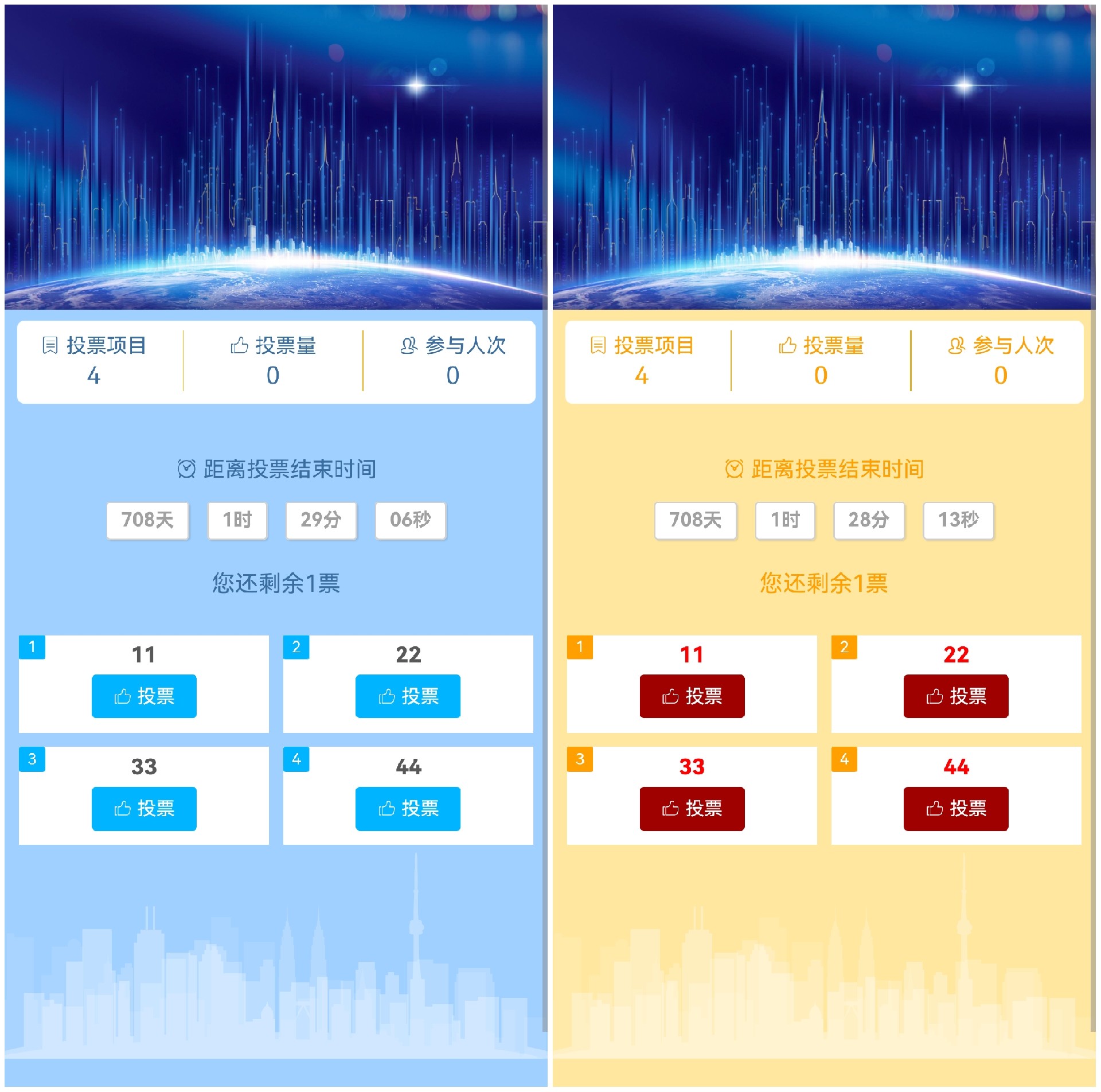 云互動(dòng)現(xiàn)場(chǎng)實(shí)時(shí)投票功能微信頁面新增自定義投票項(xiàng)目名稱、角標(biāo)背景以及投票按鈕顏色